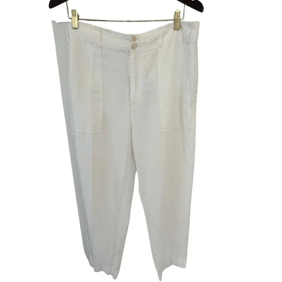 Lauren Ralph Lauren Linen Cropped Pants White High Rise Suggested Size 14 - Picture 1 of 8